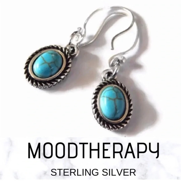 Moodtherapy Jewelry - STERLING SILVER & TURQUOISE Handcrafted 925 Drop Earrings NEW